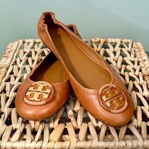 Tory Burch Multi-Logo Tan Ballet Flats
